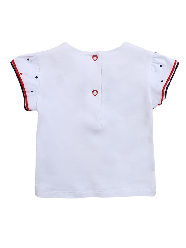 Girls White & Red Printed T-Shirt with Short Pants image number 1
